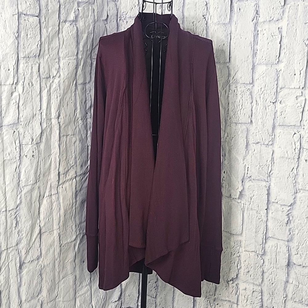 Athleta Draped Open Front Cardigan Medium Plum Purple Pockets